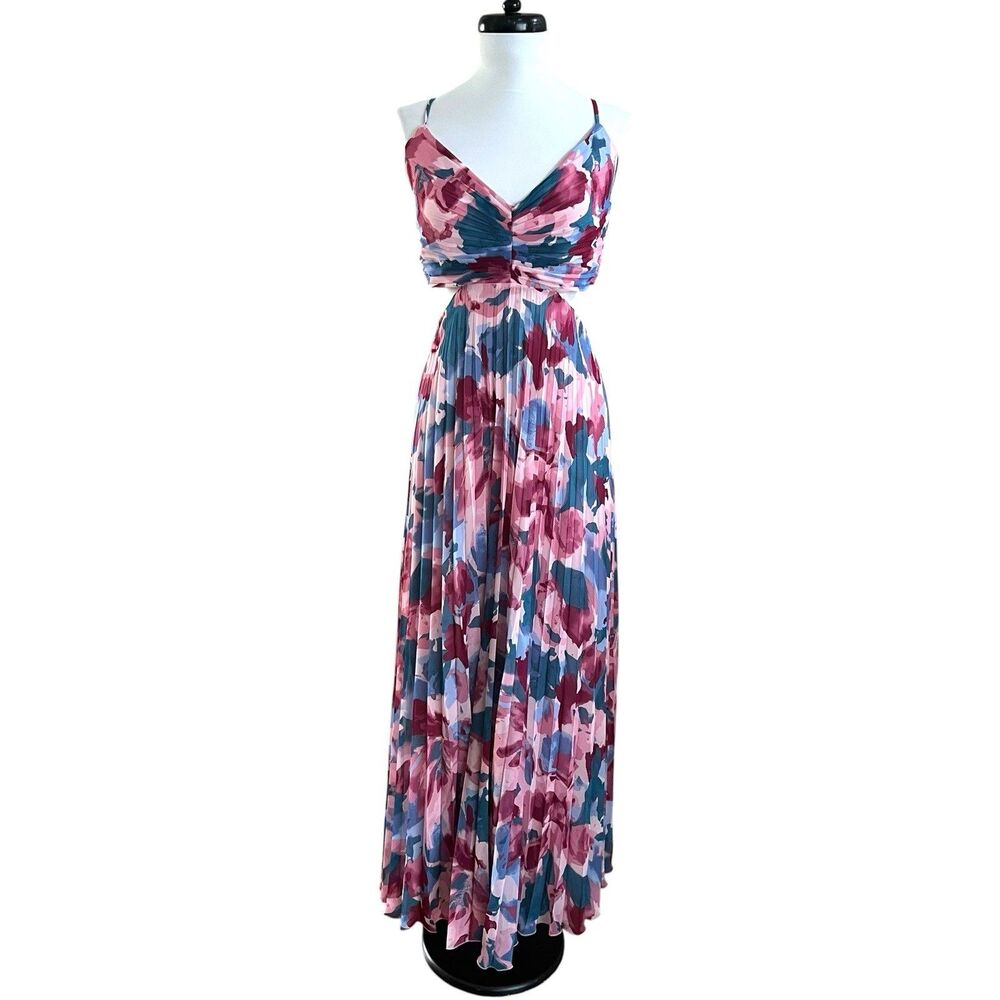 Abercrombie & Fitch Giselle Floral Maxi Dress XL Pink Pleated Resort Costal NWT - Picture 2 of 14